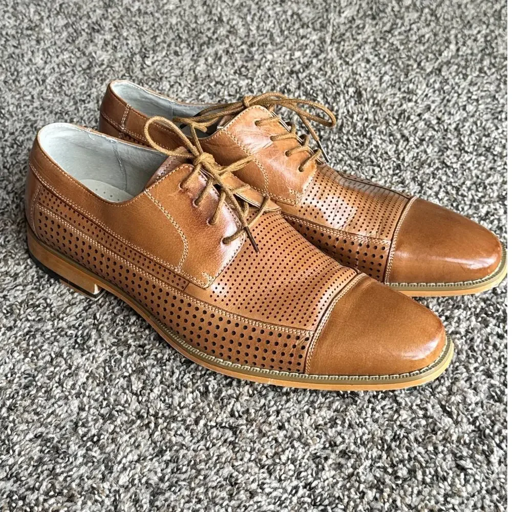 Giovanni Men’s Cap Toe Perforated Dress Shoes Tan Leather US 8.5